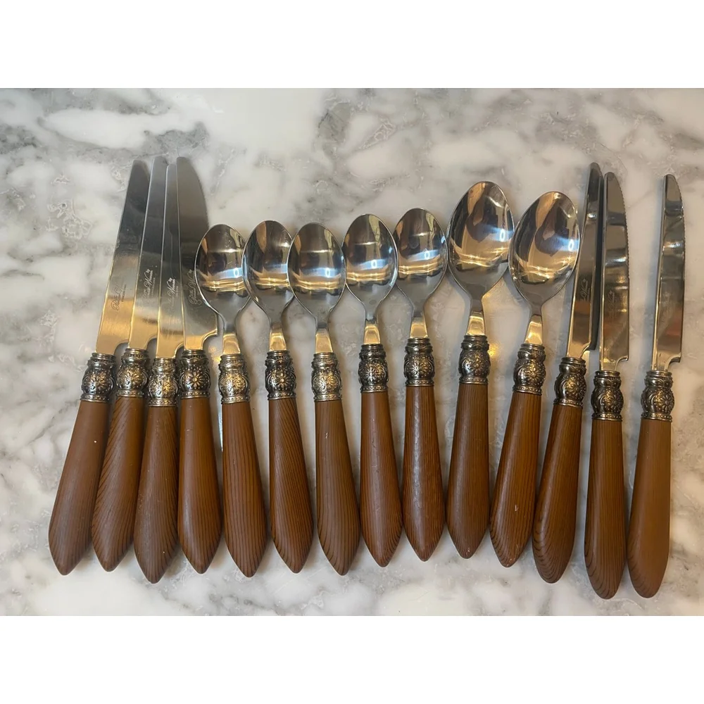 Pioneer Woman Cowgirl Lace 14-Pc Stainless Flatware Set Faux Wood Handles